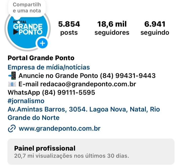Perfil do Grande Ponto no Instagram ultrapassa 20 milhões de visualizações em um mês