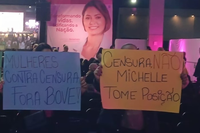 Michelle Bolsonaro é cobrada sobre o caso Cíntia Chagas e Lucas Bove