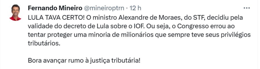Deputado do PT comemora aumento do imposto: "LULA TAVA CERTO! Congresso errou"