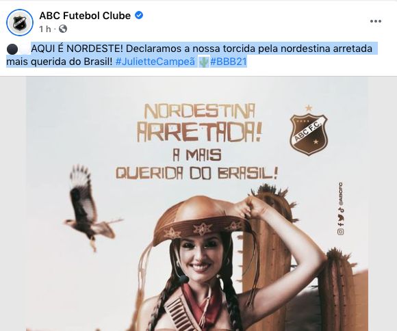Time do RN declara apoio a Juliette na final do BBB21