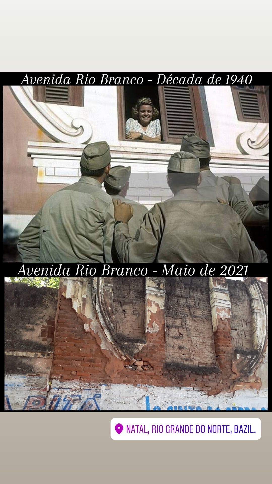 Montagem compara foto histórica de Natal no passado e como local está hoje; confira