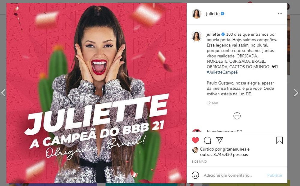 Juliette entra no Guinness por post mais rápido a bater um milhão de curtidas