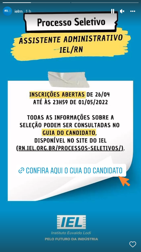 IEL-RN abre inscrições, até 1º de maio, para seleção de assistente administrativo