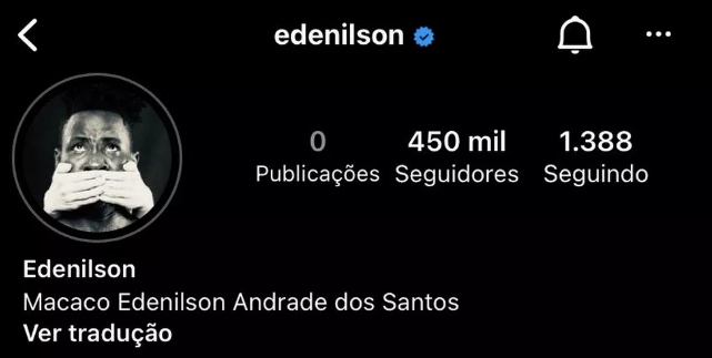 Edenilson muda nome em rede para "macaco" e se manifesta após laudo: "Luta desleal e inconclusiva"