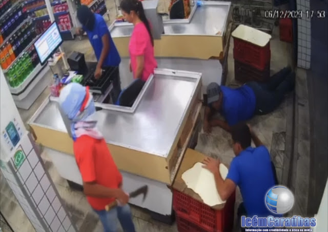 VÍDEO: Assaltantes encapuzados e armados invadem supermercado, rendem funcionários e realizam assalto no interior do RN