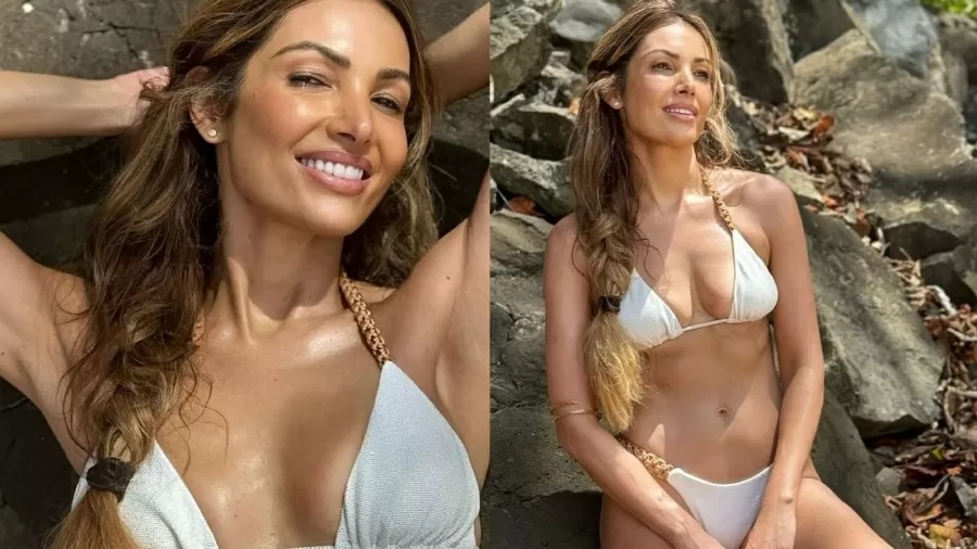 De biquíni, Patrícia Poeta curte folga em Fernando de Noronha